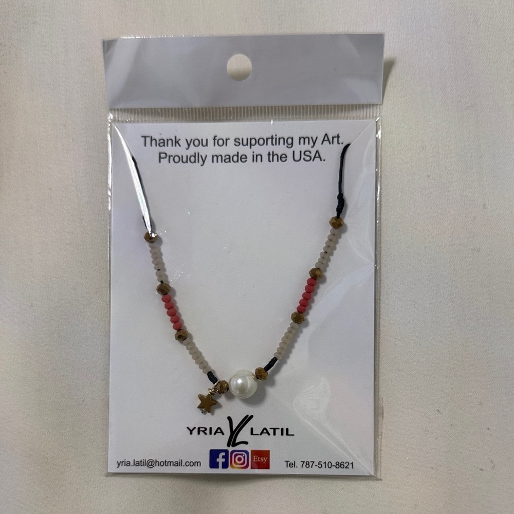 Women's Beaded Necklace with Pearl and Star Charm